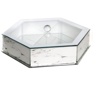 קופסא לתכשיטים משושה מראה/מכסה marble לבן
