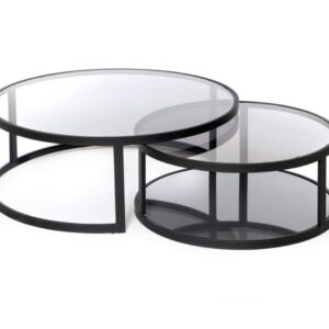 סט2 שולחן קפה שחור זכוכית אפורה 35x90 / 30x70
