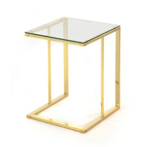 שולחן נשכן מרובע 45x58  זהב מתכת/זכוכית